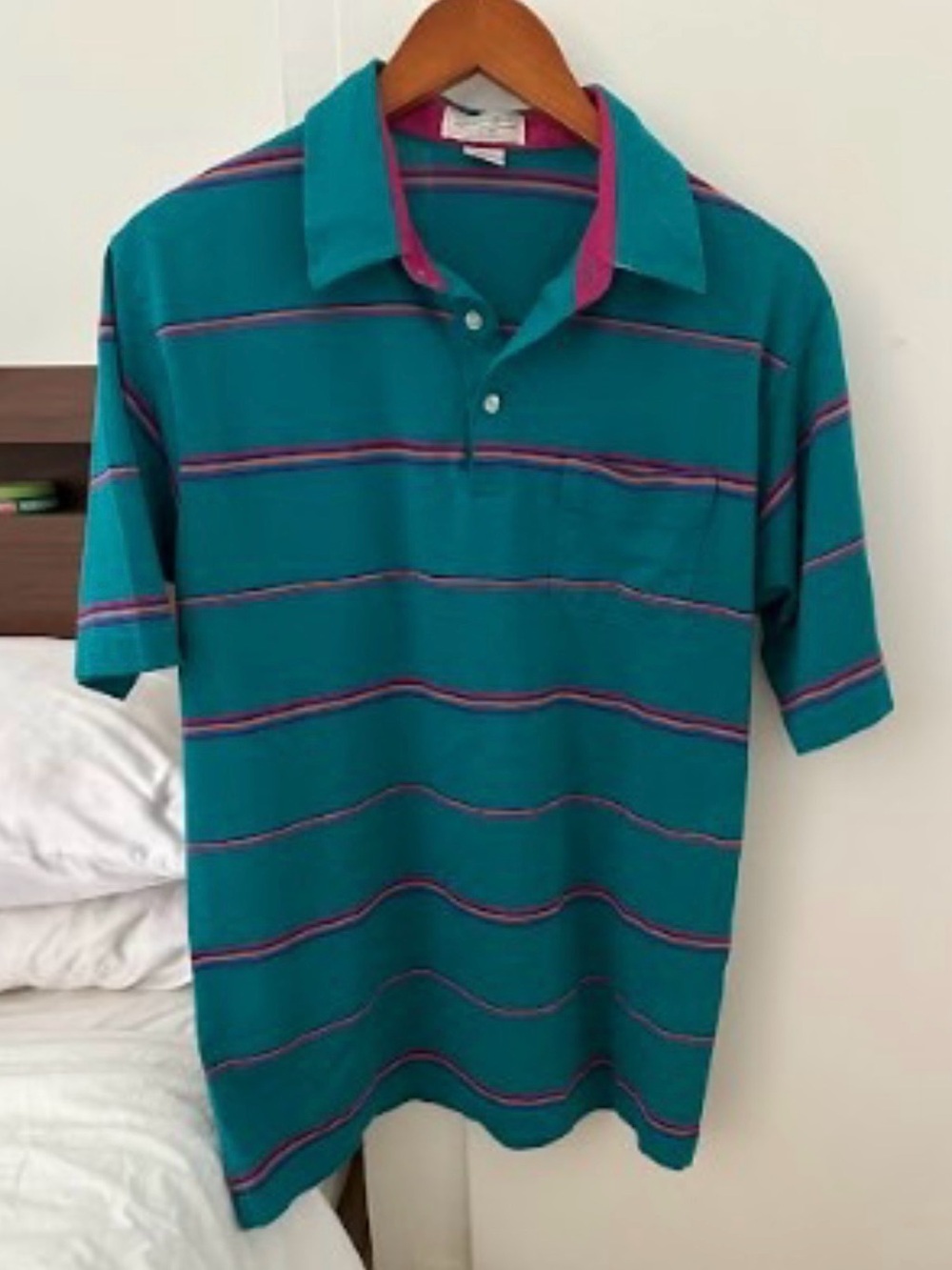 Vintage Arrow Teal Polo with Pink Accent Stripes